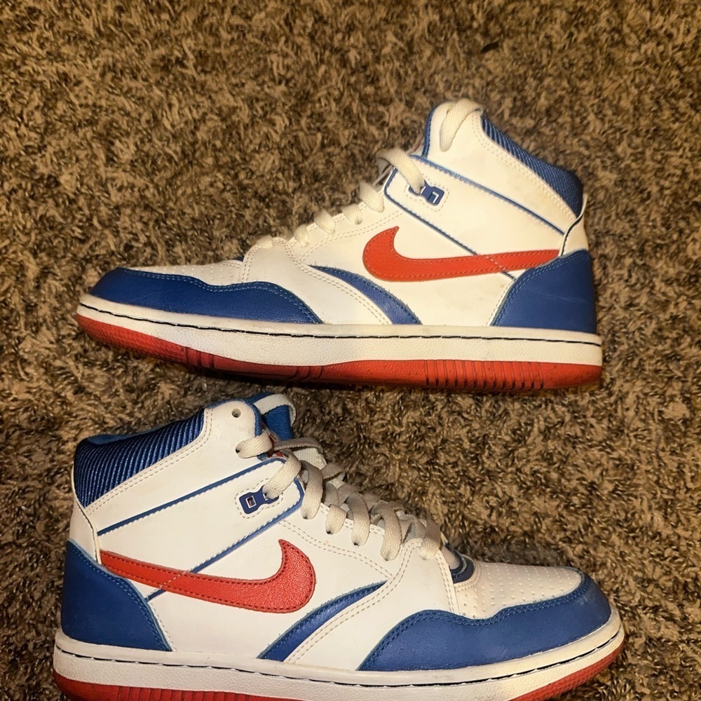 Nike High-Tops in White, Blue, and Red